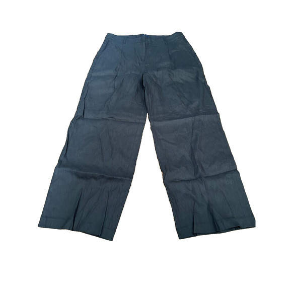 J.Crew Womens Black High Rise Linen Blend Wide Leg Pleated Trouser Pants Size 12 - Picture 3 of 11